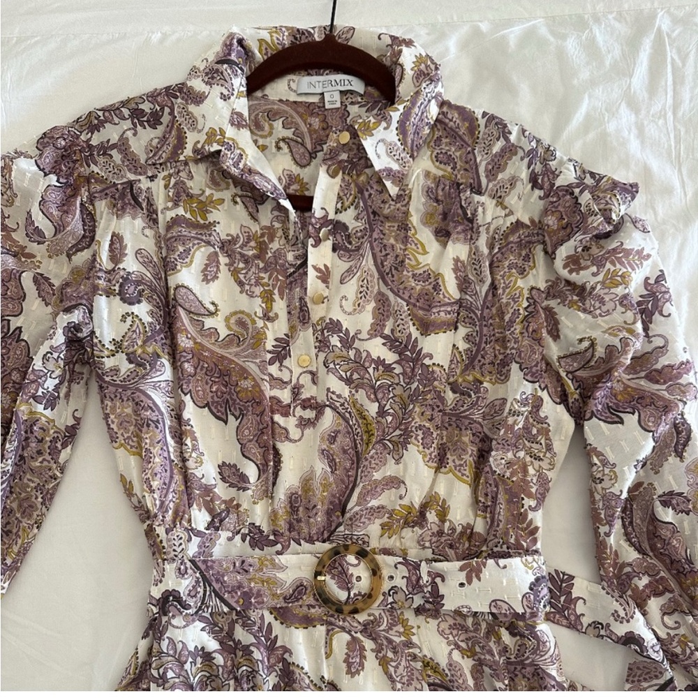 INTERMIX Purple and Cream Paisley Dress